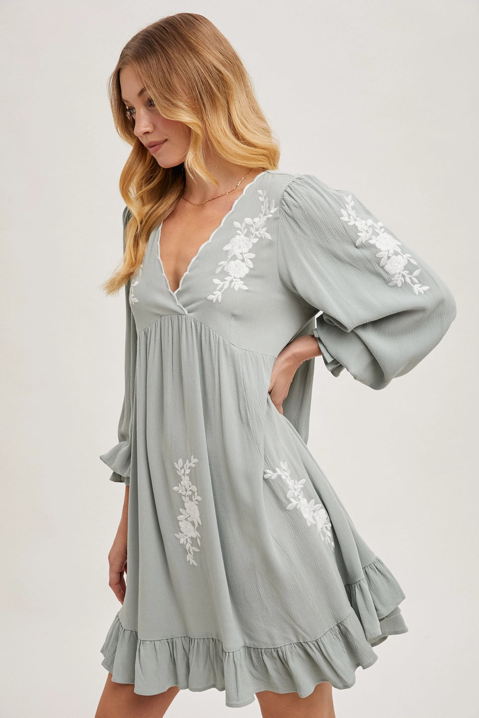 Happy Sage Ruffle Dress