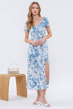 Leaf Print Side Slit Dress