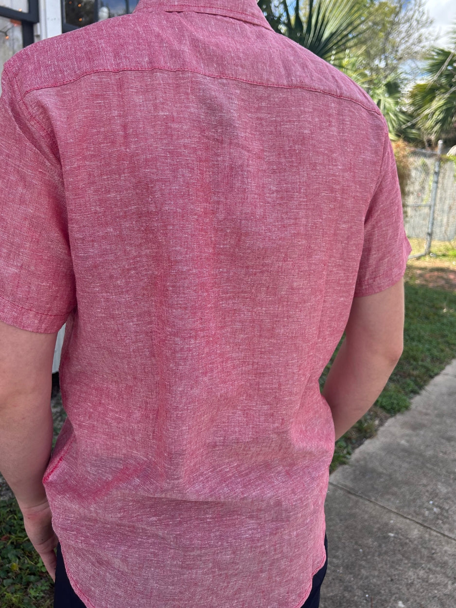 Drinks On Me! - Short Sleeve Solid Linen Shirt