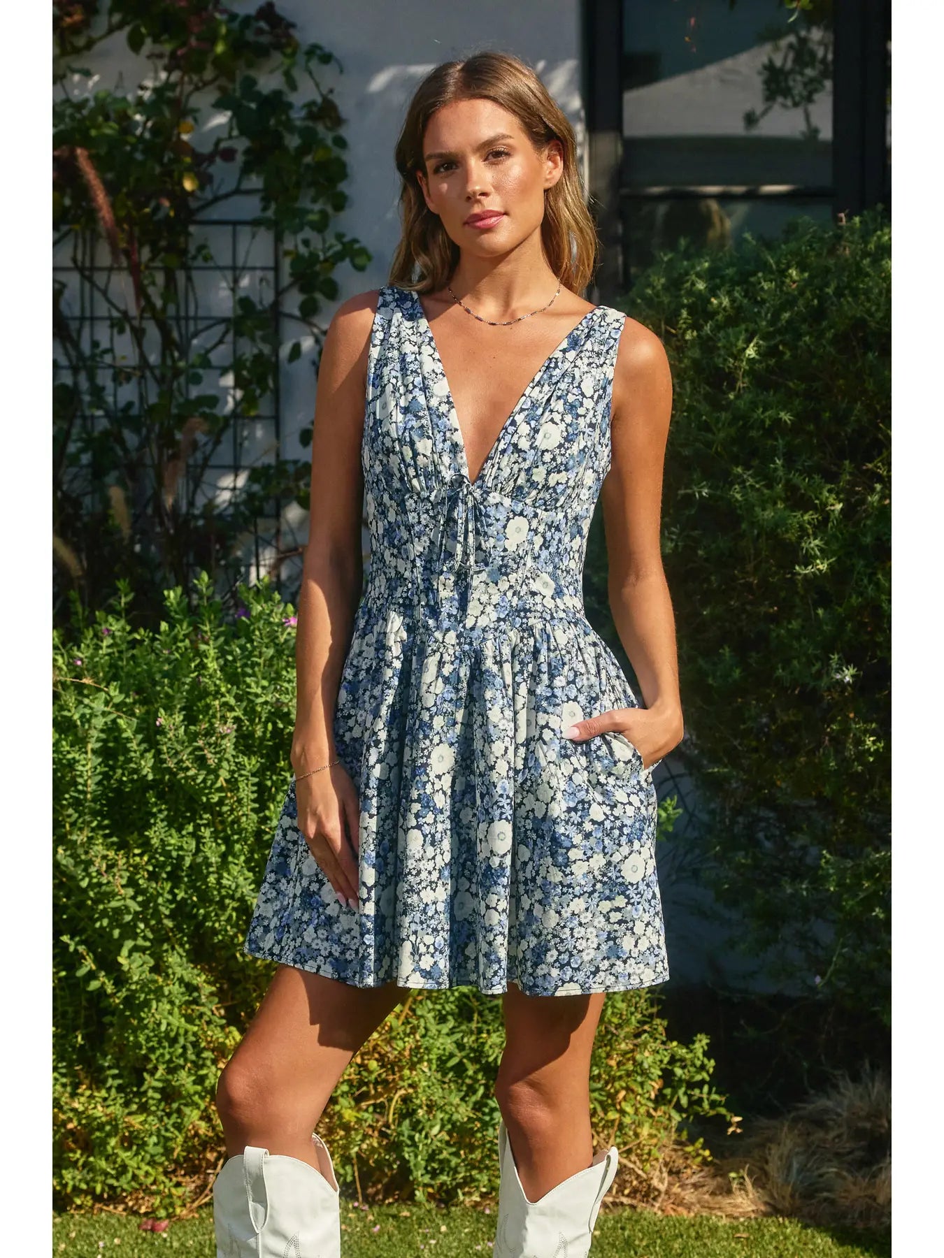 Field Daisies Plunging Corset Mini Dress