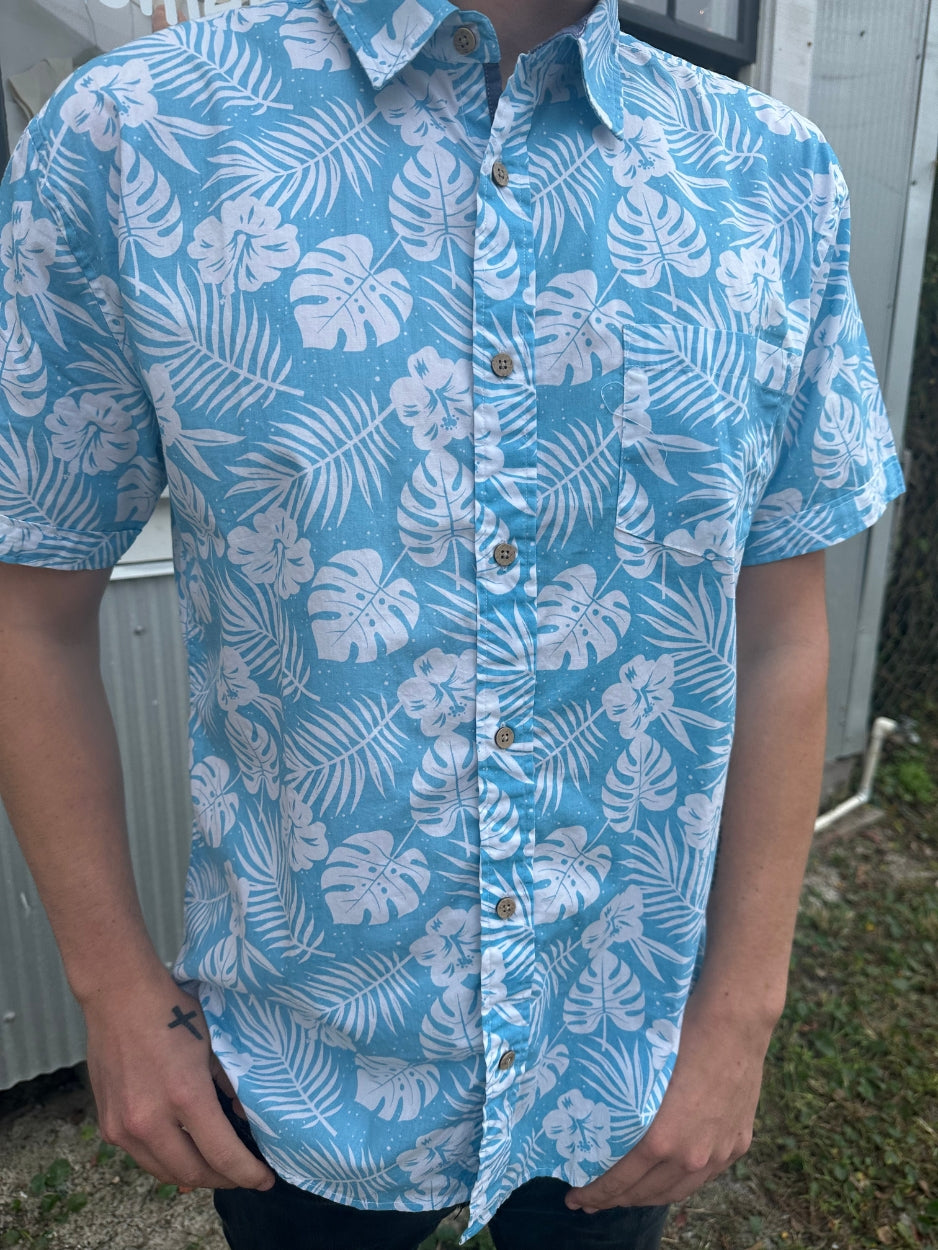 Ocean Flower - Short-Sleeve Button Down