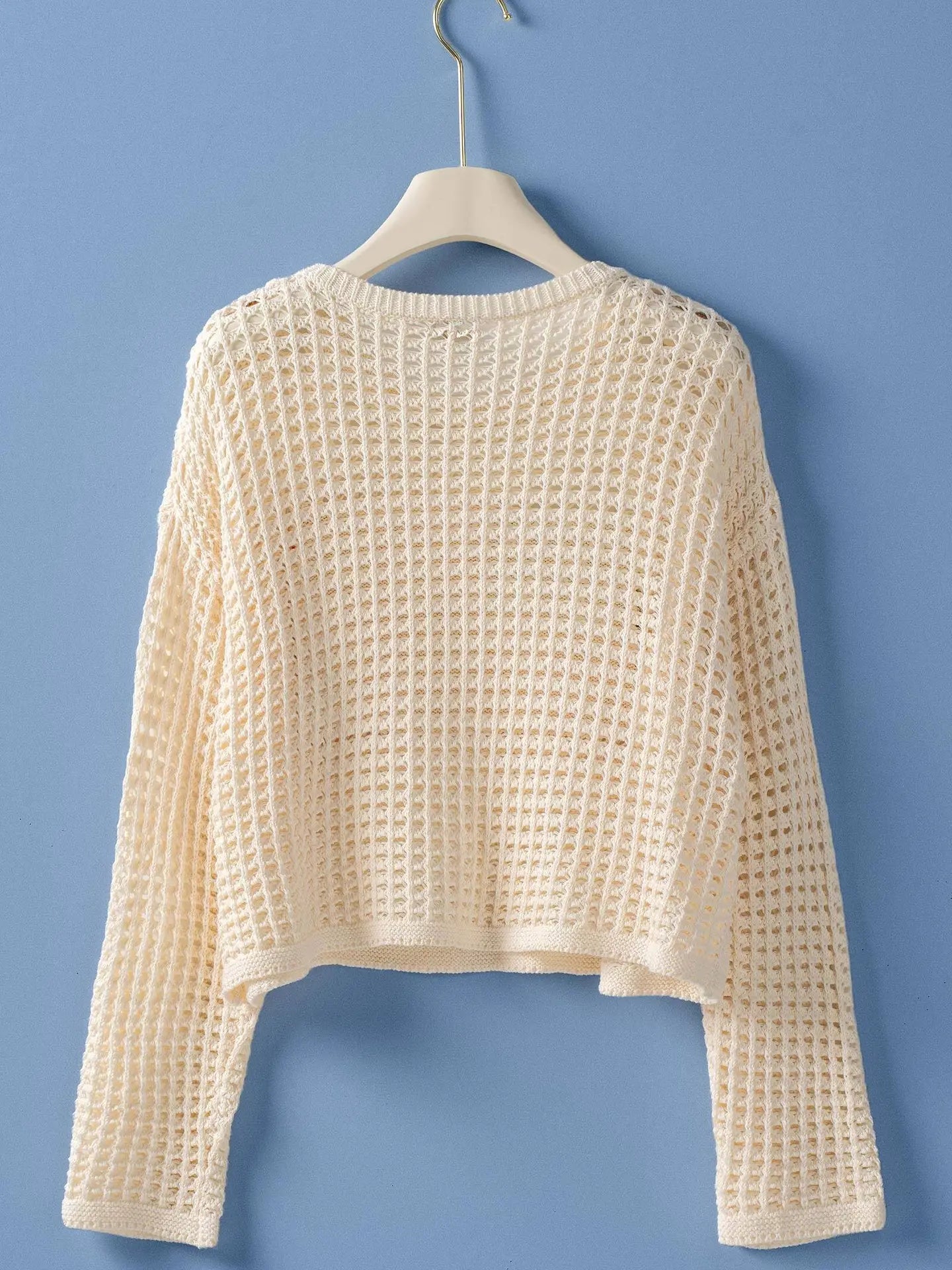 American Flag Patch Open Knit Cotton Sweater
