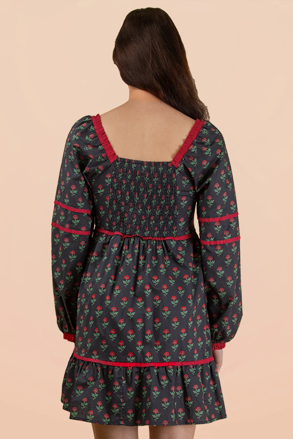 Navy Printed Ruffle Mini Dress