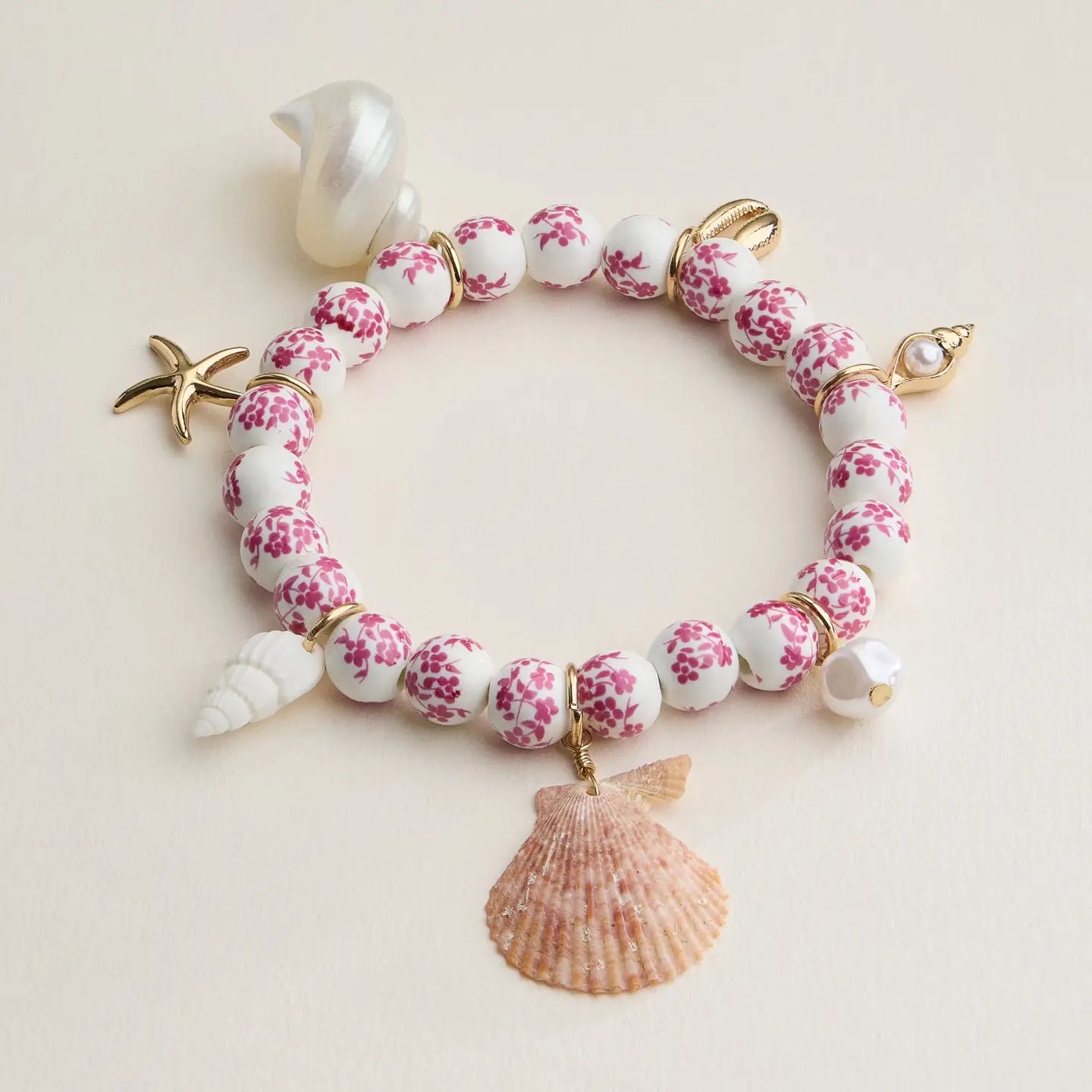 Floral Beaded Seashell Charm Bracelet – Beachy Boho Jewelry