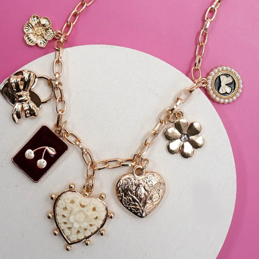 Gold Bow & Cherry Charm Necklace