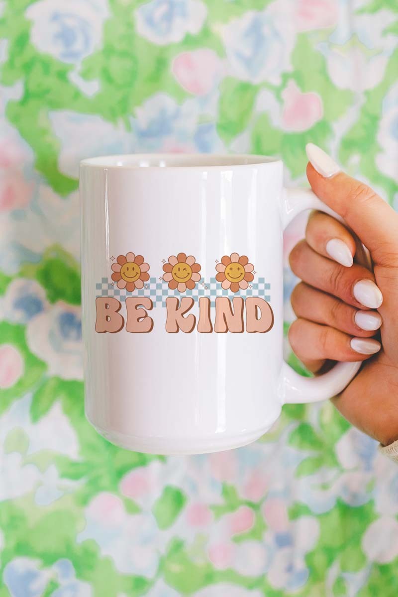 Be Kind Smiley Flower Retro Oversized Mug