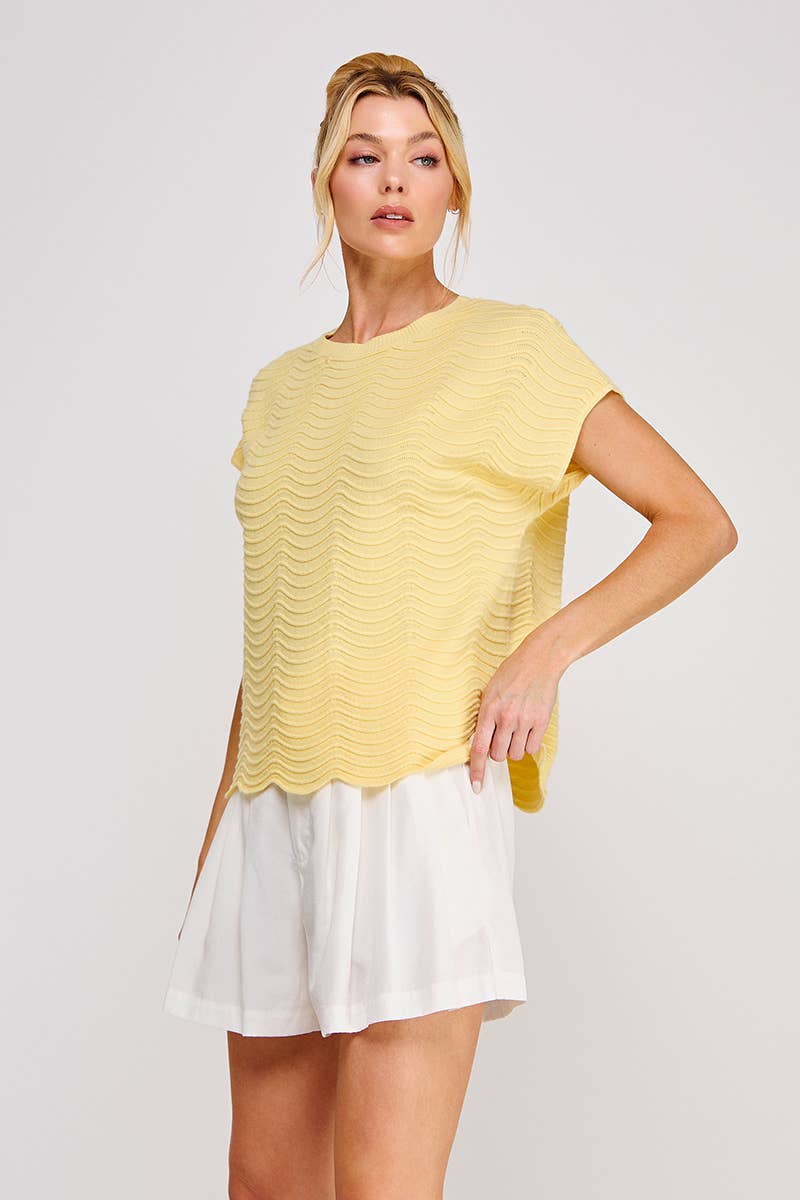 Fine gauge scallop pattern relaxed knit top