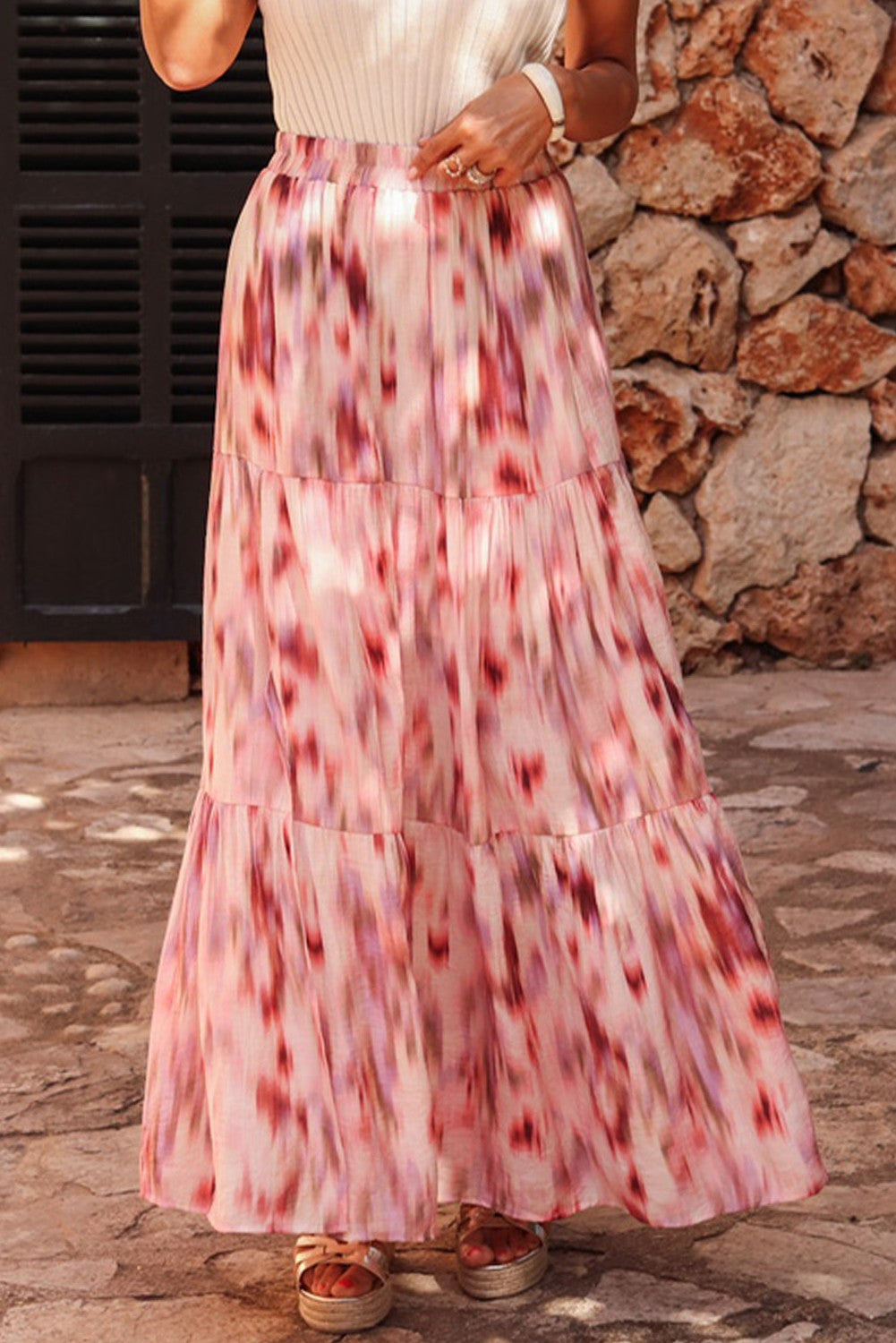 Pink Watercolor Maxi Skirt