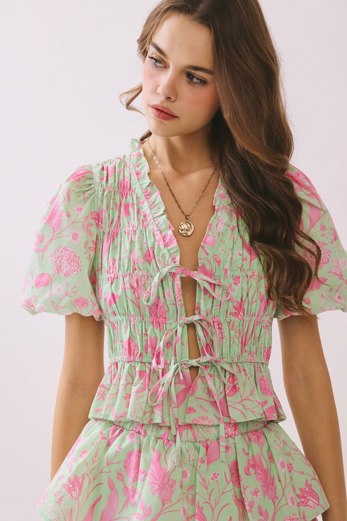 Floral Lace-Up Top