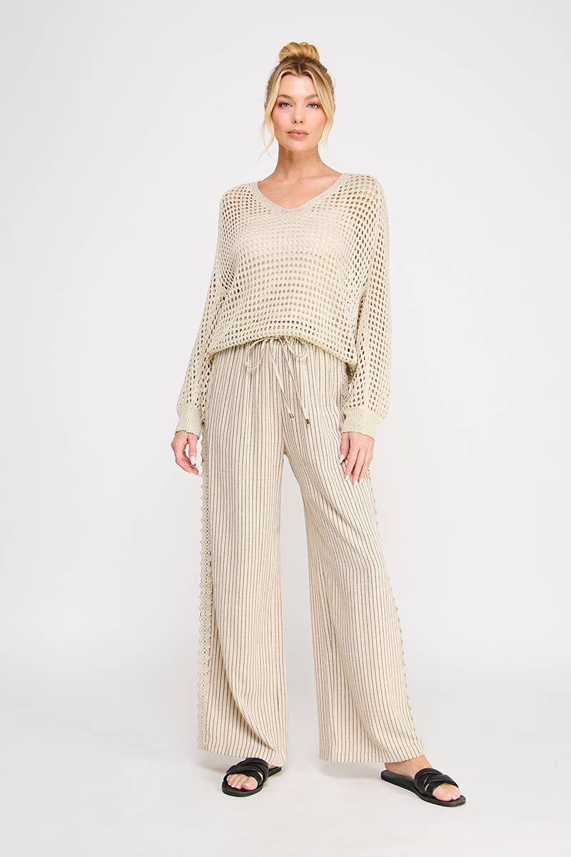 Soft Linen Elastic Tie Waist Cropped Pant
