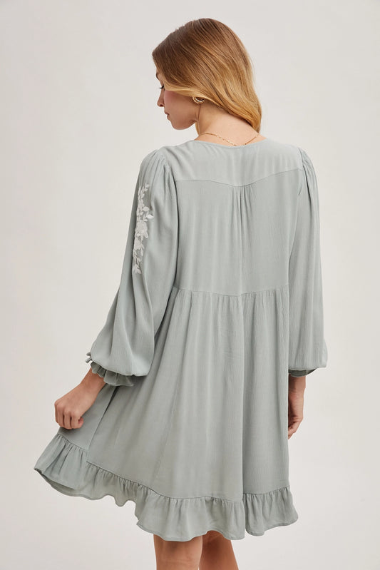 Happy Sage Ruffle Dress
