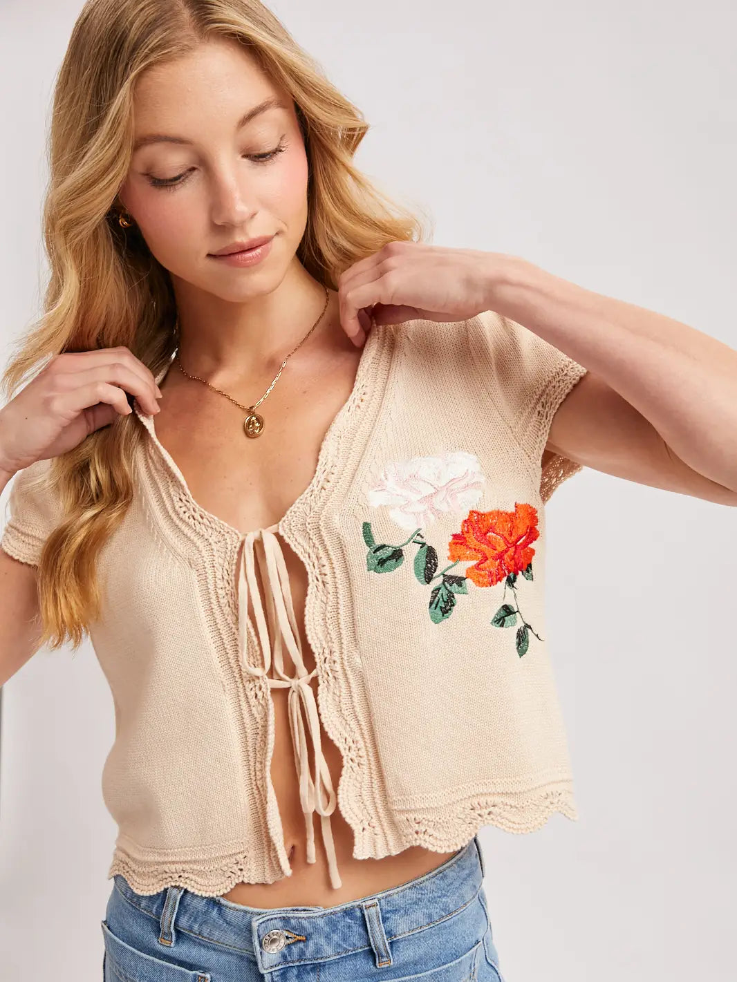 Petal Charm Tie Front Top