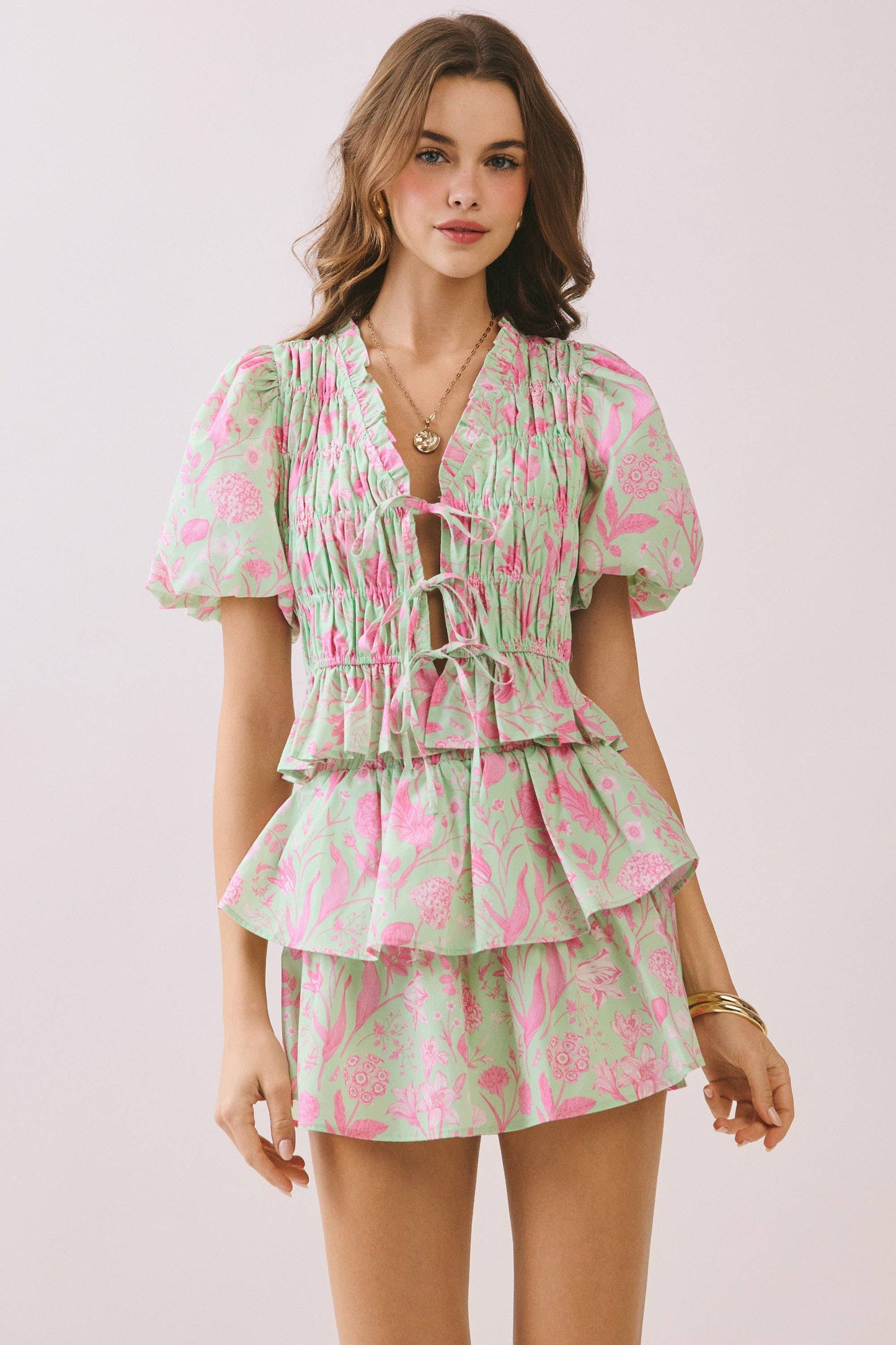 Floral Lace-Up Top