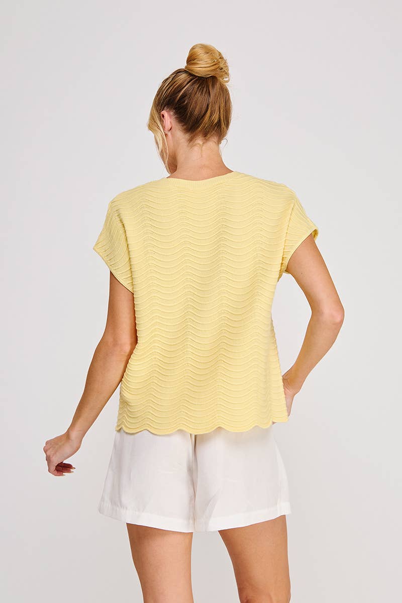 Fine gauge scallop pattern relaxed knit top