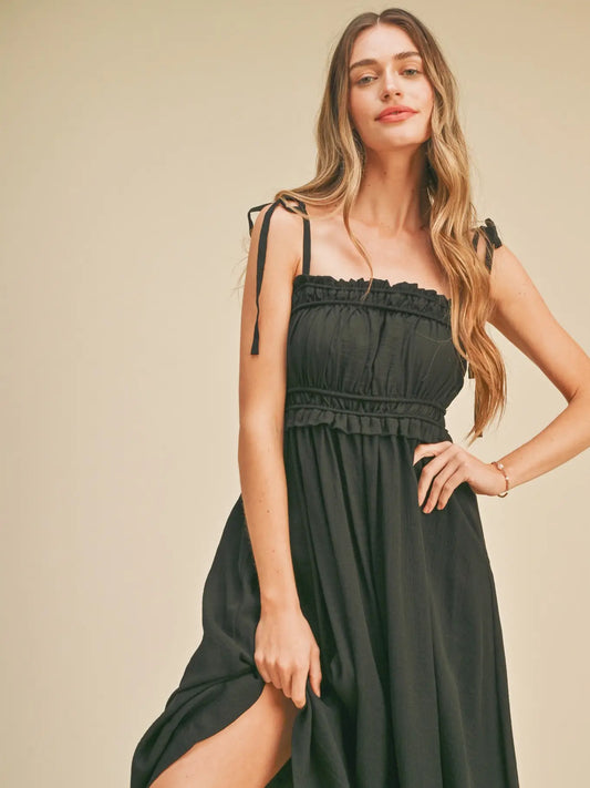 Noir Ruffle Midi