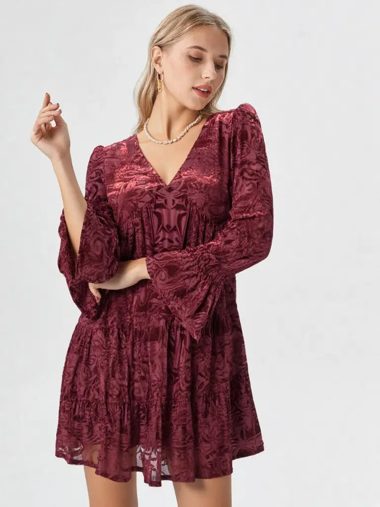 Wine Velvet Holiday Mini Dress