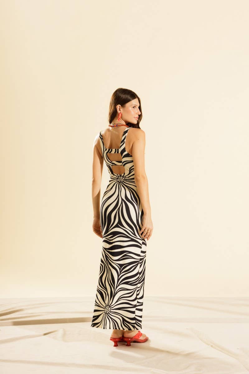 Long Floral Stripe Dress