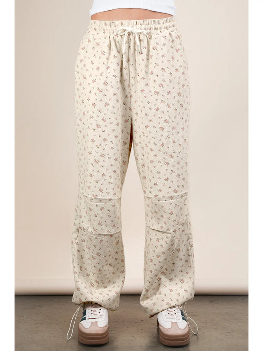 Oatmeal Floral Linen Pants