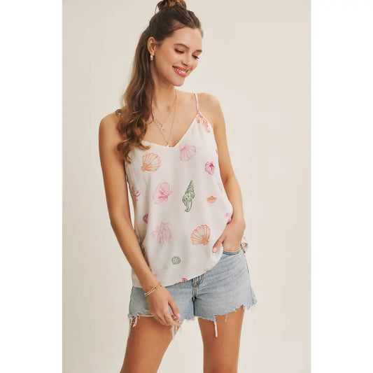 Carefree Spirit of Summer Seashell V-Neck Cami Top