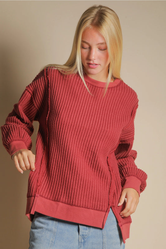 Burgundy Waffle Top