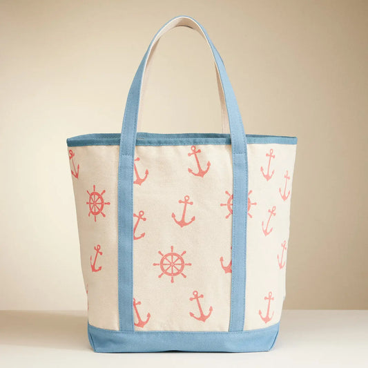 Canvas Tote Bag with Nautical Anchor Print