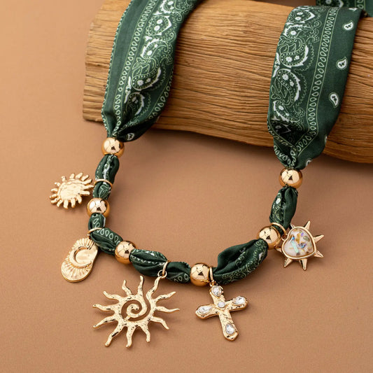 Gold Sun & Moon Scarf Necklace