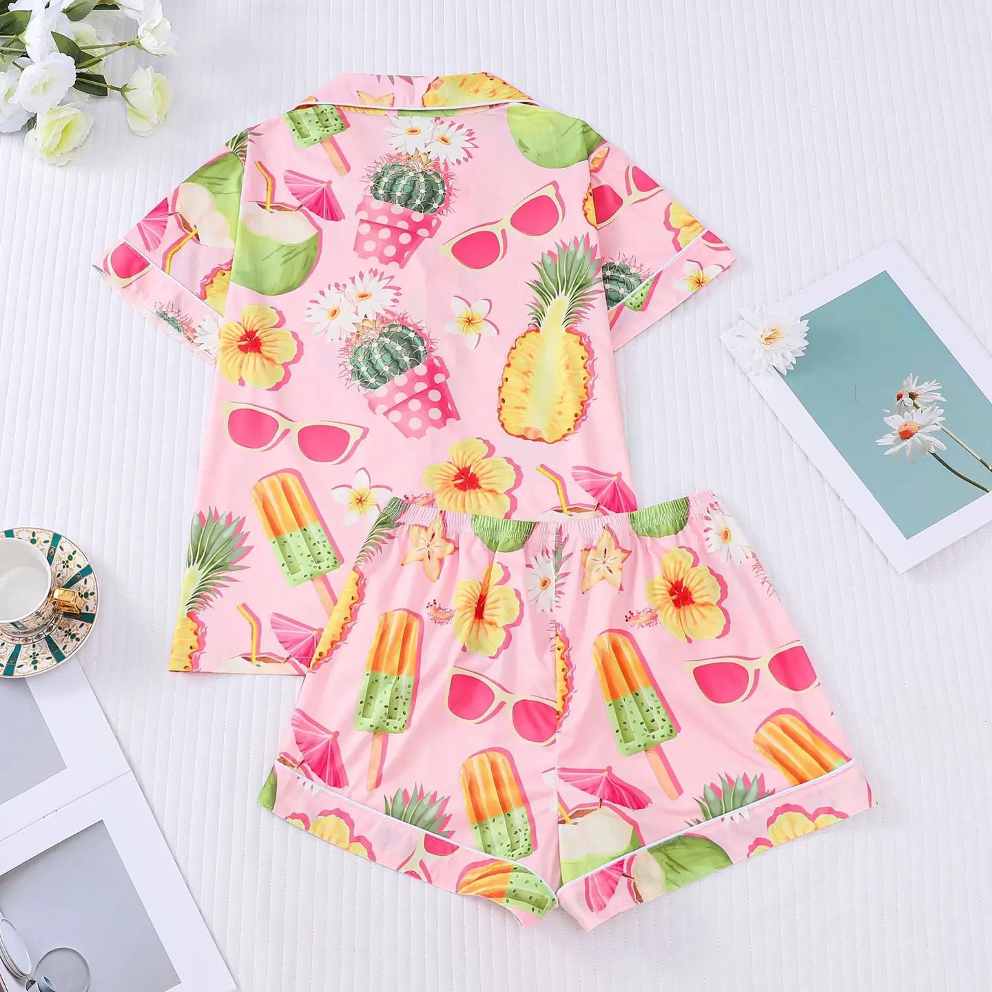 Tropical Fruit Cocktail Print Pajama Set