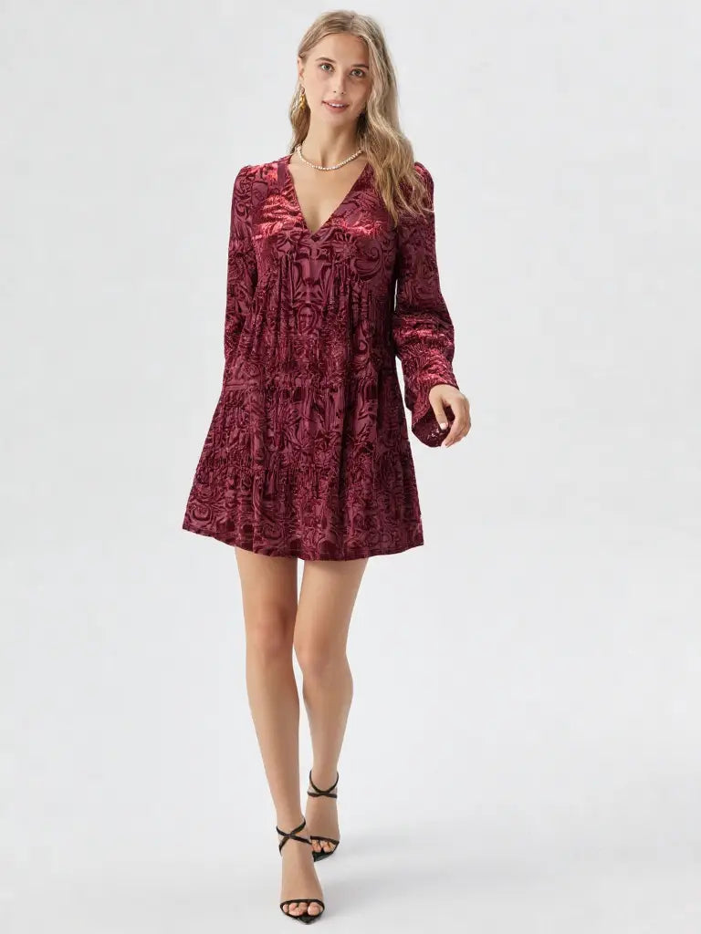Wine Velvet Holiday Mini Dress