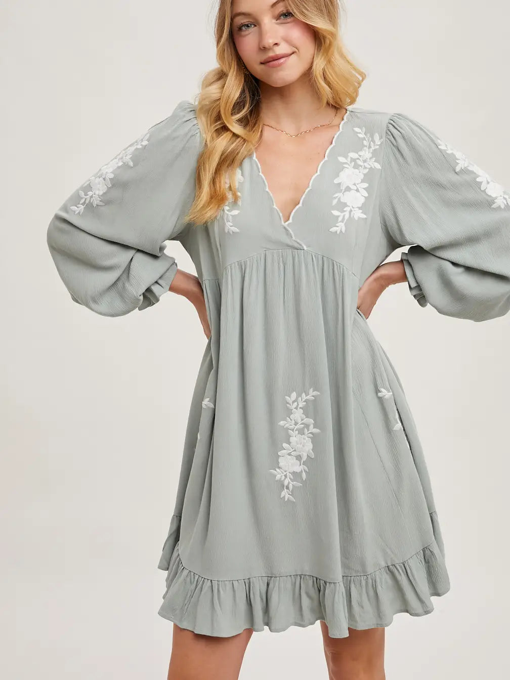 Happy Sage Ruffle Dress