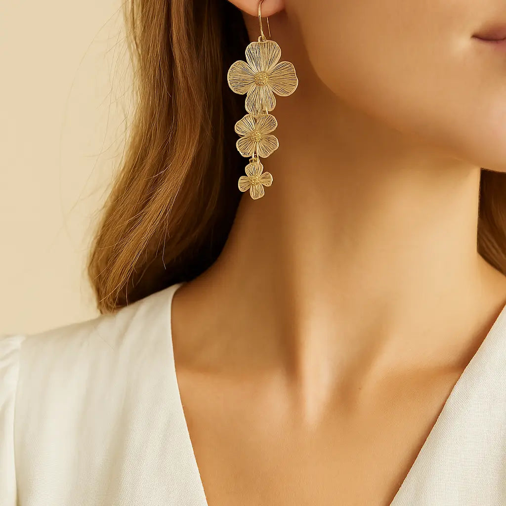 Delicate Laser Cut 3D Floral Filigree Drop Earrings