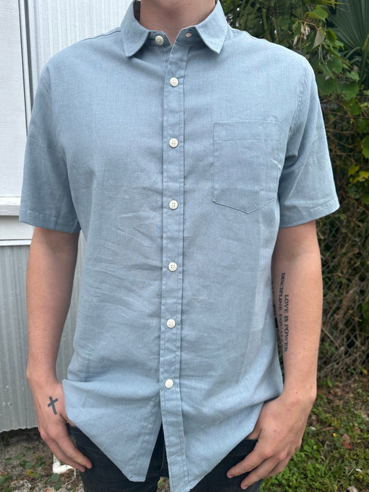 Simple Man - Blue Cotton Short-Sleeve Shirt