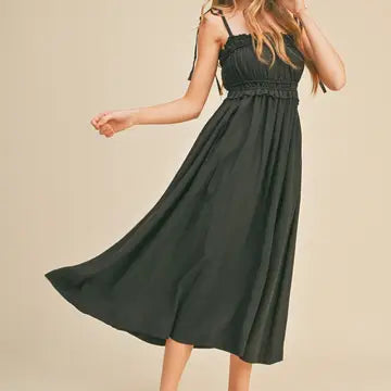 Noir Ruffle Midi