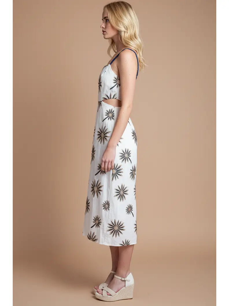 Palm Embroidery Dress