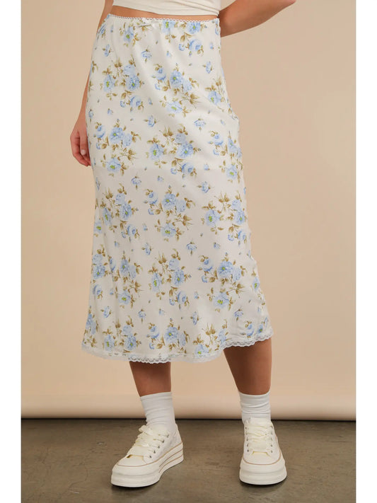 Floral Cloud Woven Midi Skirt