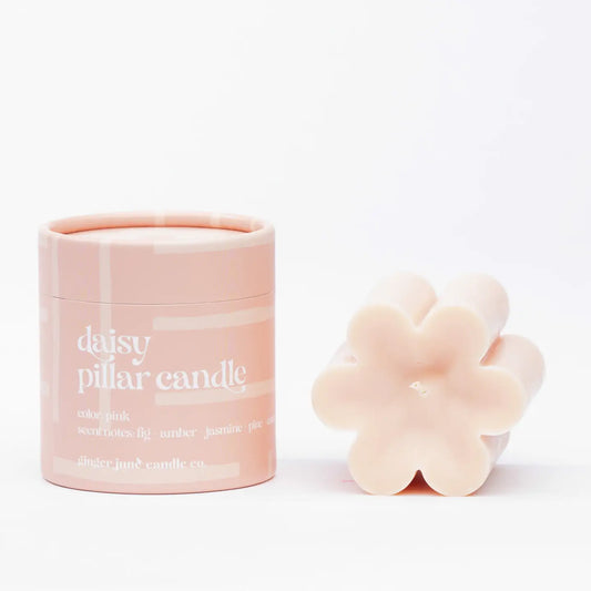 Pink Daisy Pillar Candle • Soy Candle