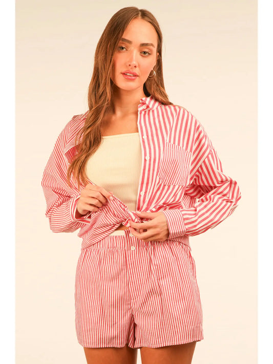Red Striped Oversized Set