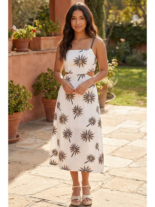 Palm Embroidery Dress