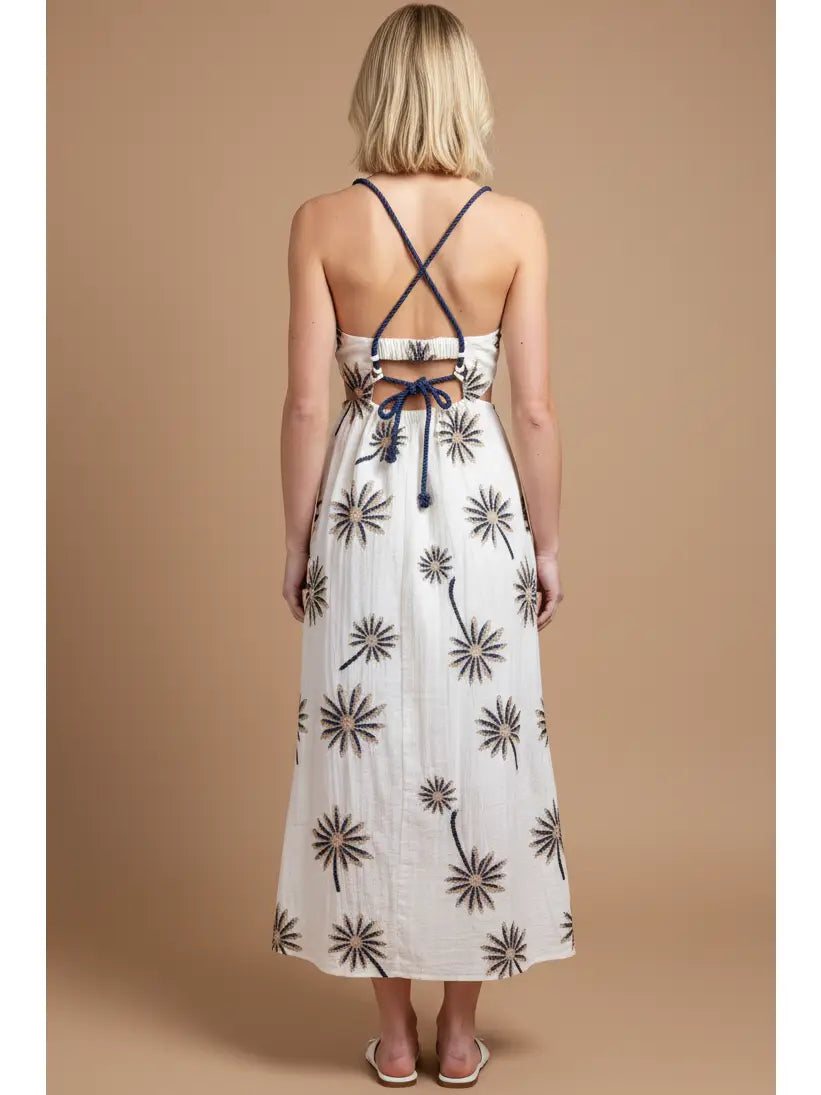 Palm Embroidery Dress
