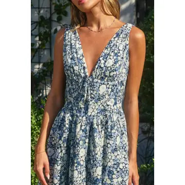 Field Daisies Plunging Corset Mini Dress