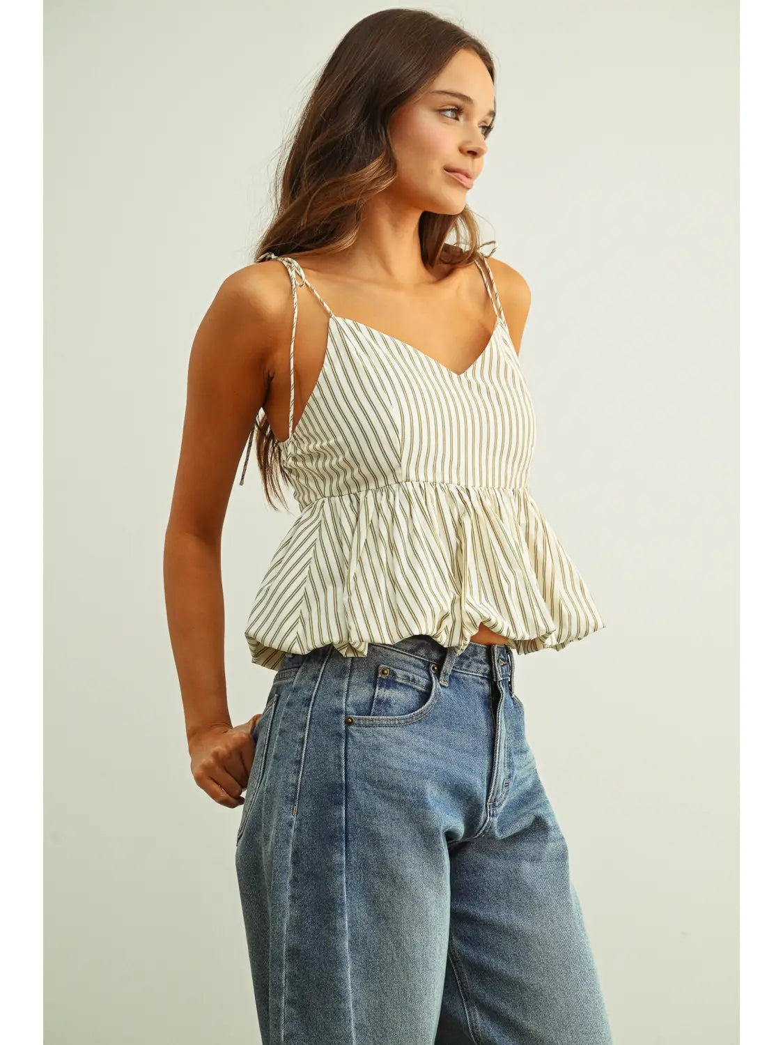 Stripe Printed Ballon Bottom Top