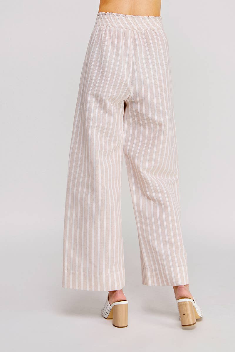 Striped Woven Smock Tie Waist Wide Leg Pants