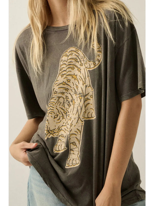 Starry Tiger Vintage-Wash Oversize Graphic Tee