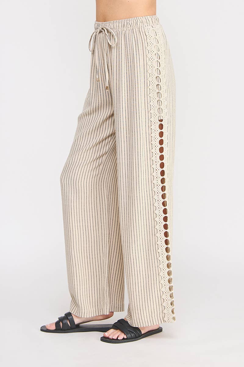 Soft Linen Elastic Tie Waist Cropped Pant