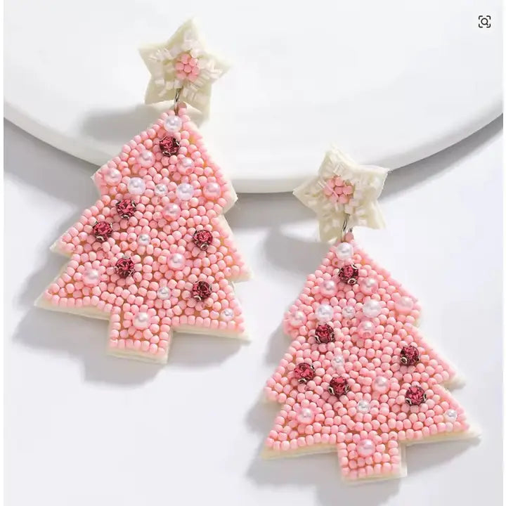 Pink Festive Tree Star Bead Drops