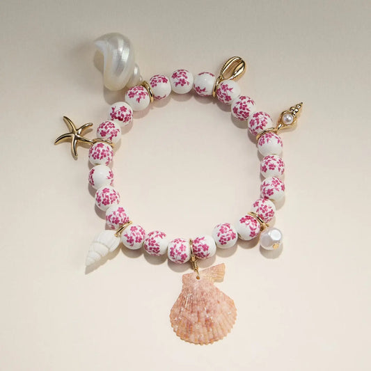 Floral Beaded Seashell Charm Bracelet – Beachy Boho Jewelry