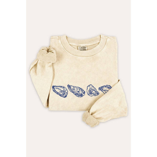 Oyster Coastal Graphic Mineral Wash Sweatshirt