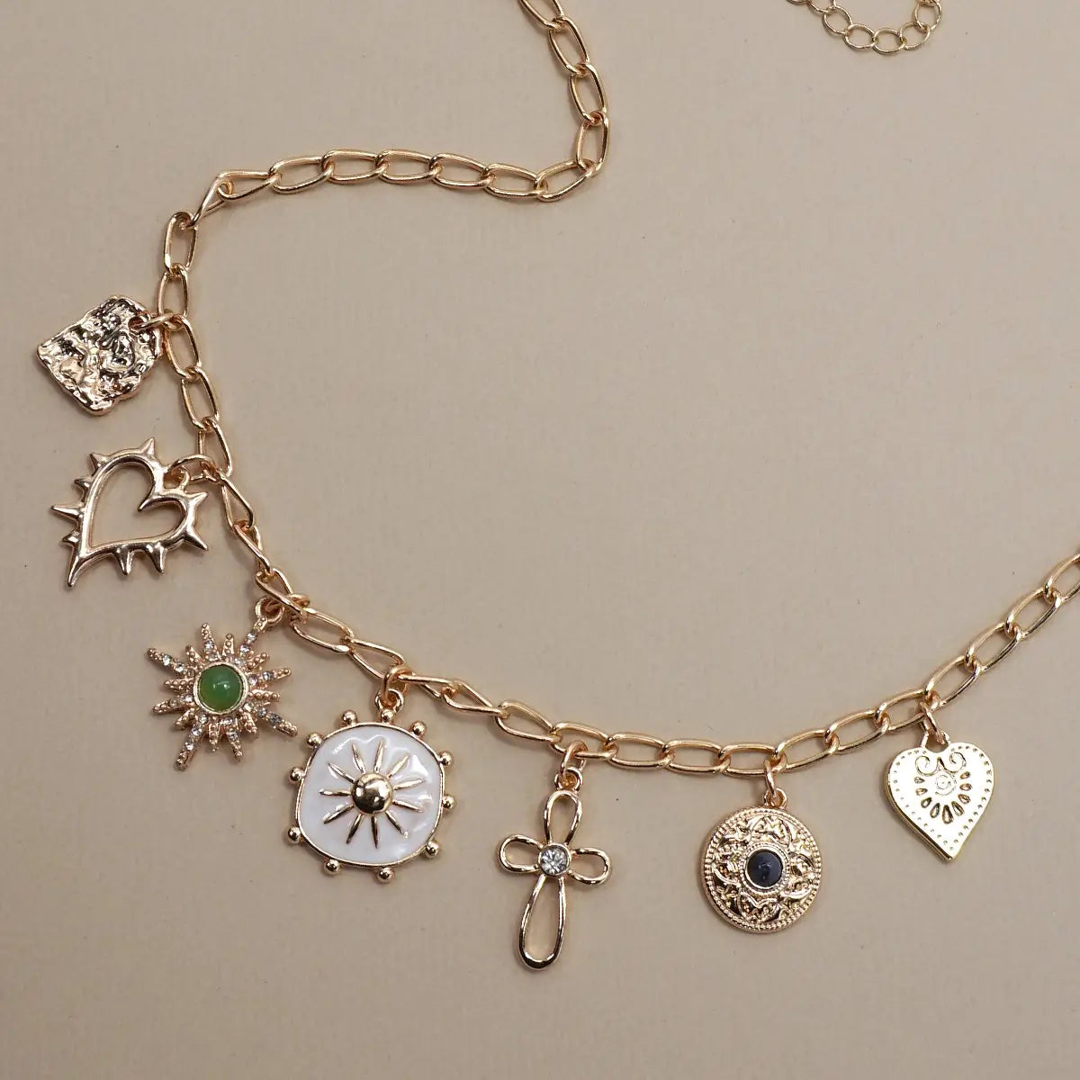 Sunburst Stone Charm Necklace