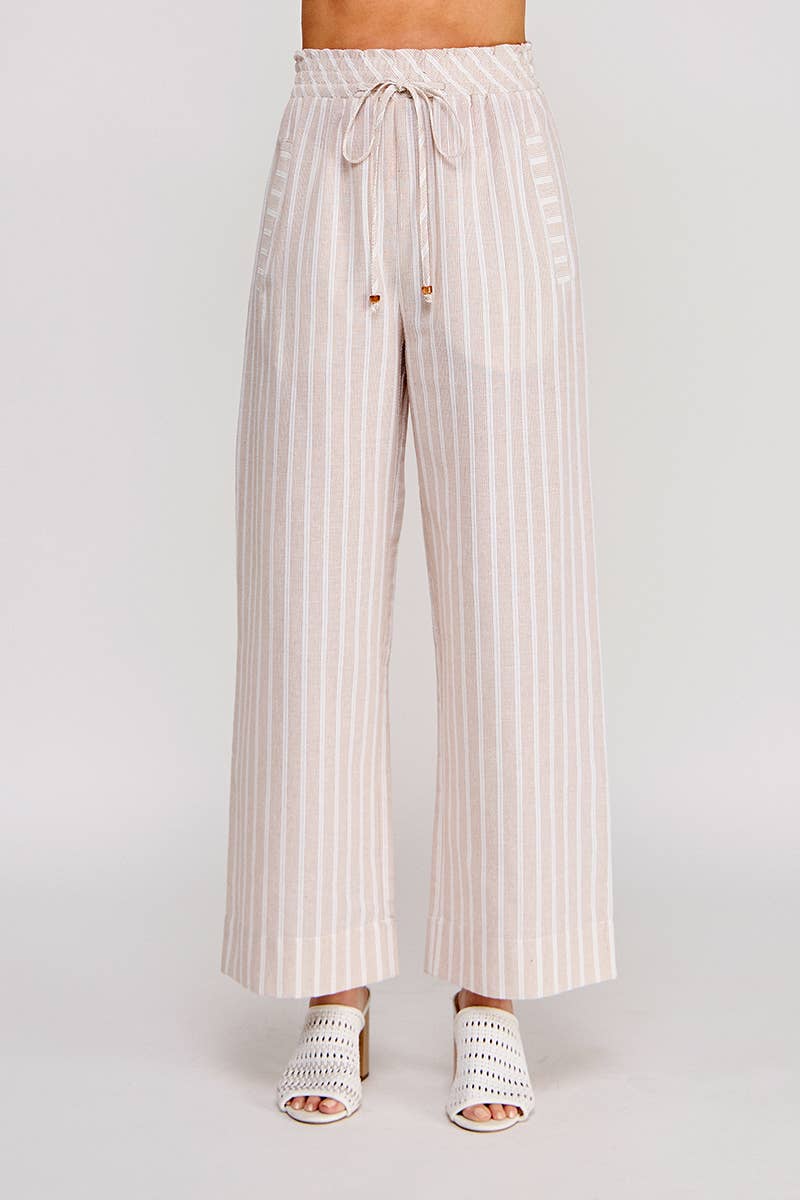 Striped Woven Smock Tie Waist Wide Leg Pants