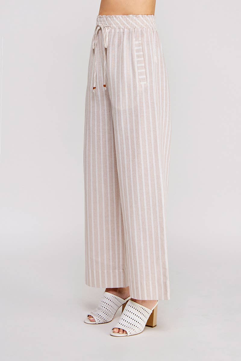 Striped Woven Smock Tie Waist Wide Leg Pants