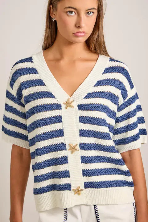 Nautical Stripe Cardigan with Starfish Buttons